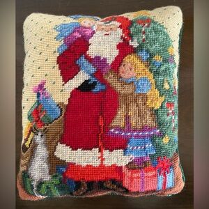 Vintage Christmas needlepoint pillow